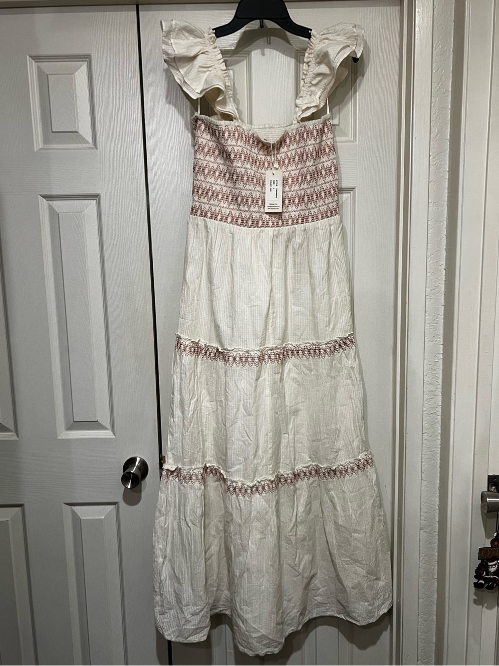 NWT ANTHROPOLOGIE SIM & SAM CREAM SMOCKED TIERED MAXI DRESS  SIZE L - Picture 9 of 14